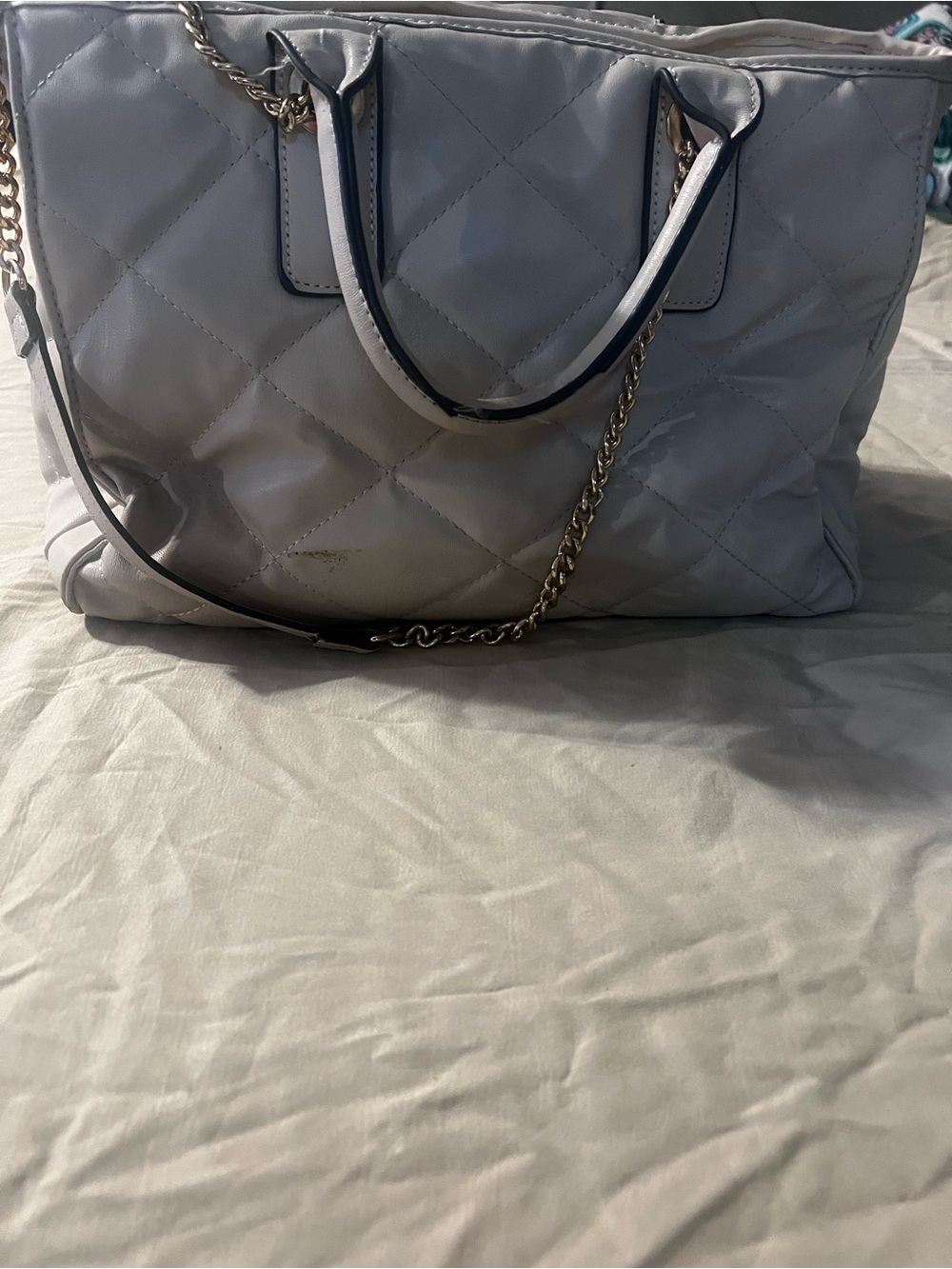 Quilted Shoulder Tote Bag cream color